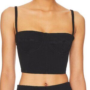 Good American Sculpt Denim Bustier Corset Crop Top Black - Small